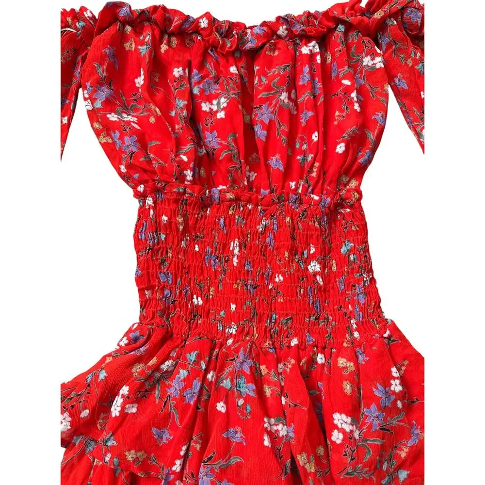 Rays For Days Off The Shoulder Gabriella Romper Rouge‎ Bouquet Size Medium - Picture 5 of 11